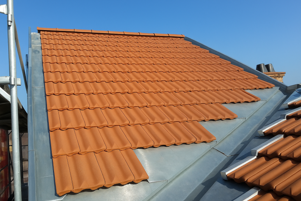 Artisan couvreur installant une descente pluviale en zinc à Torcy